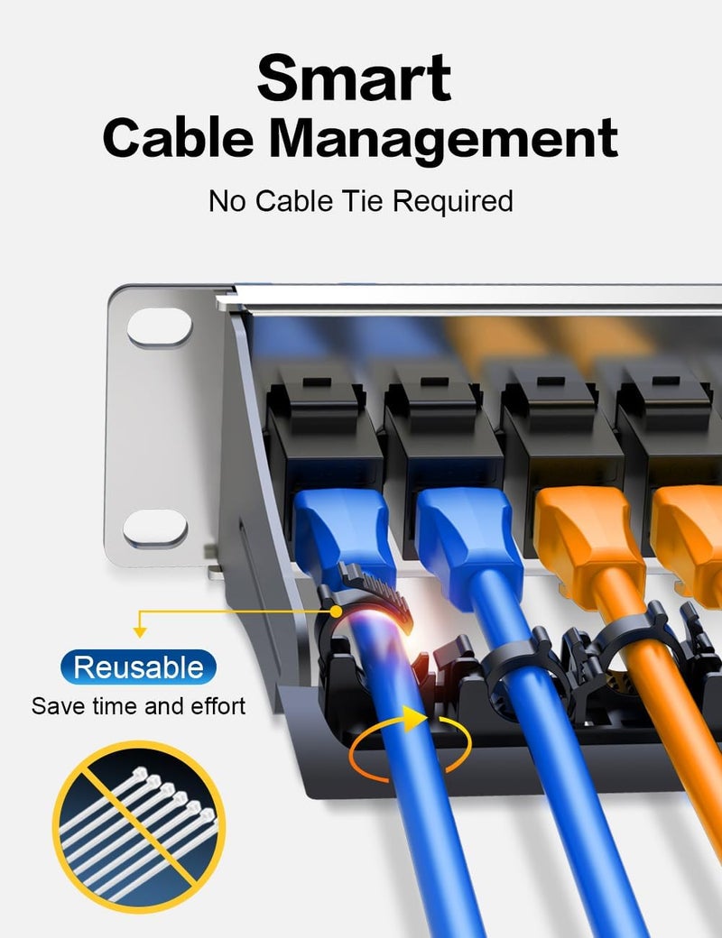 Enmane 24 Port Patch Panel Cat6 Keystone Patch Panel 1U (EC Listed) UTP with Smart Cable Management for 19inch Rackmount - Image 2